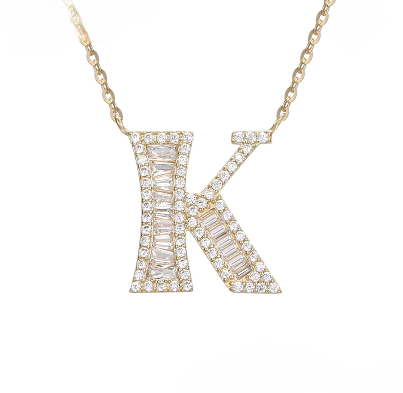S925 Silver 14K Gold Plated Initial K Necklace