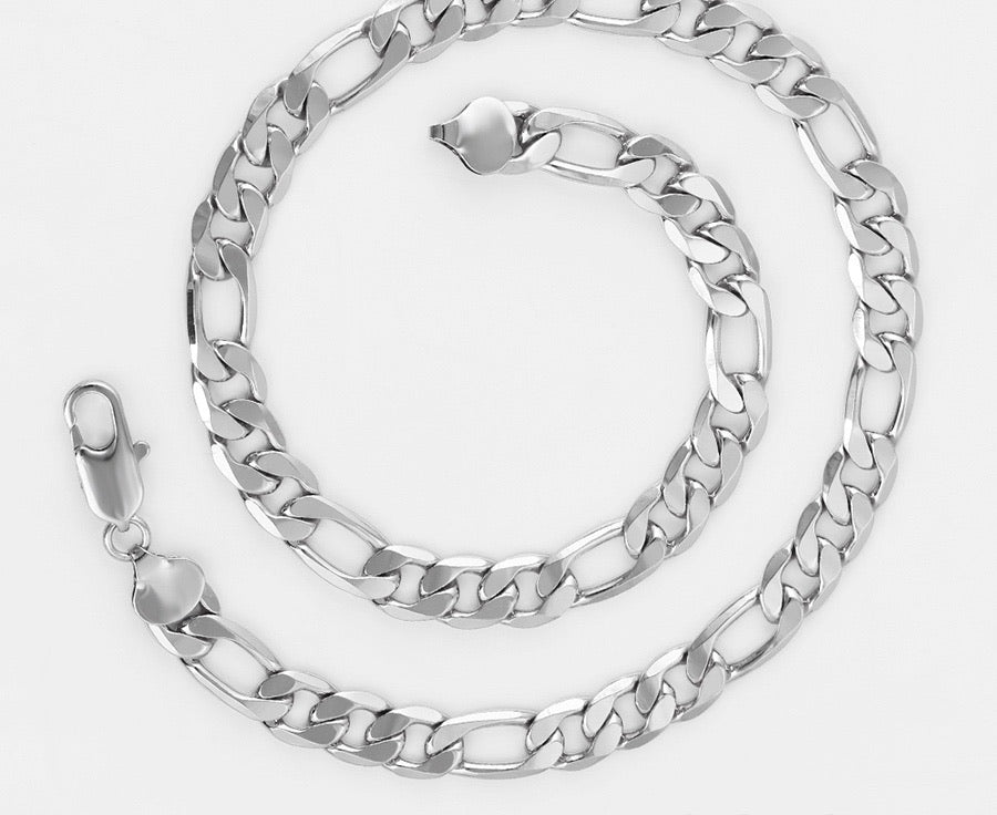 Rhodium Plated Figaro Thick Chain Necklace
