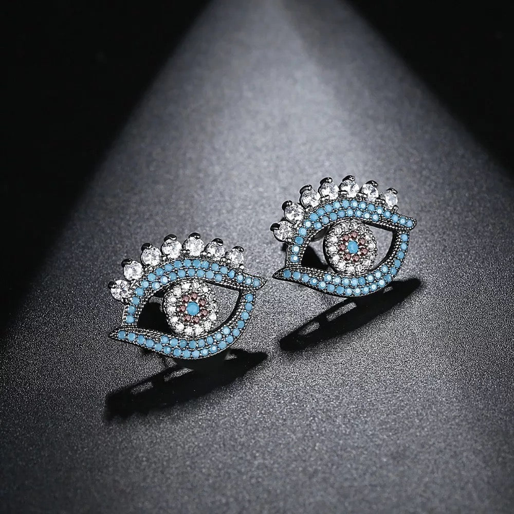 Turquoise & Cz Diamond Eye Earring
