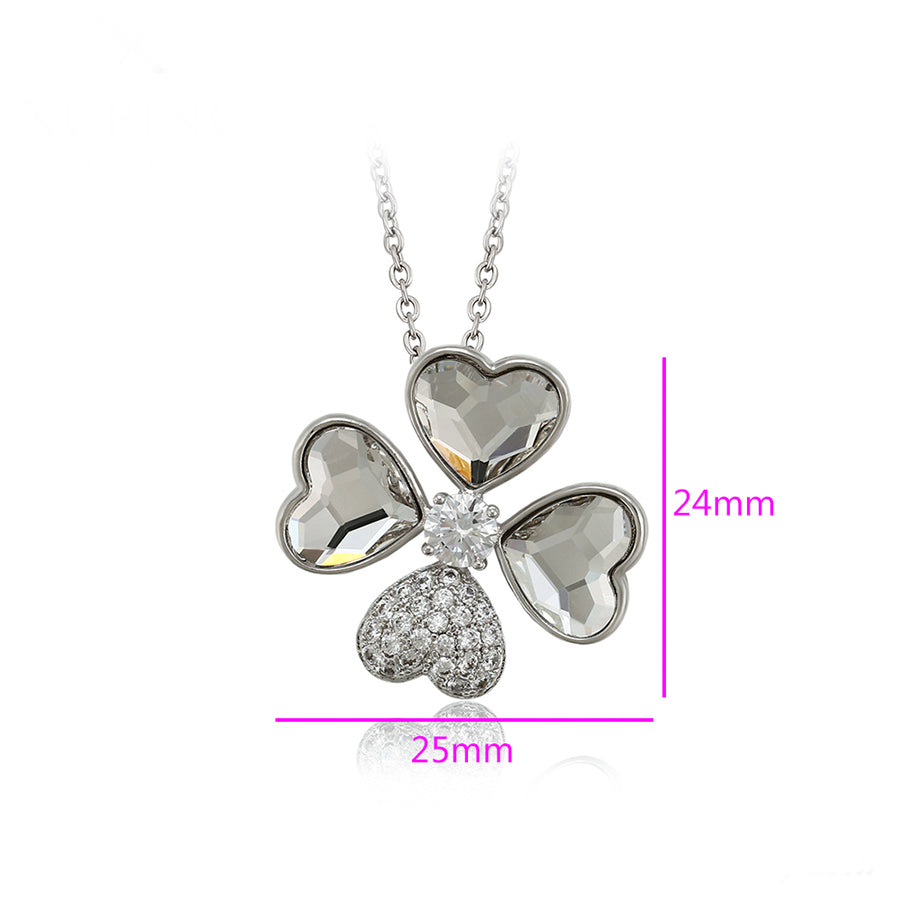Platinum Cz Diamond Clover Necklace