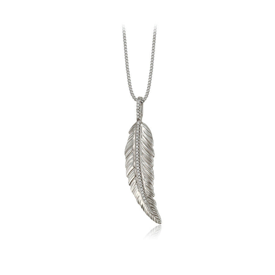 Elegant Cz Diamond Feather Bohemian Necklace