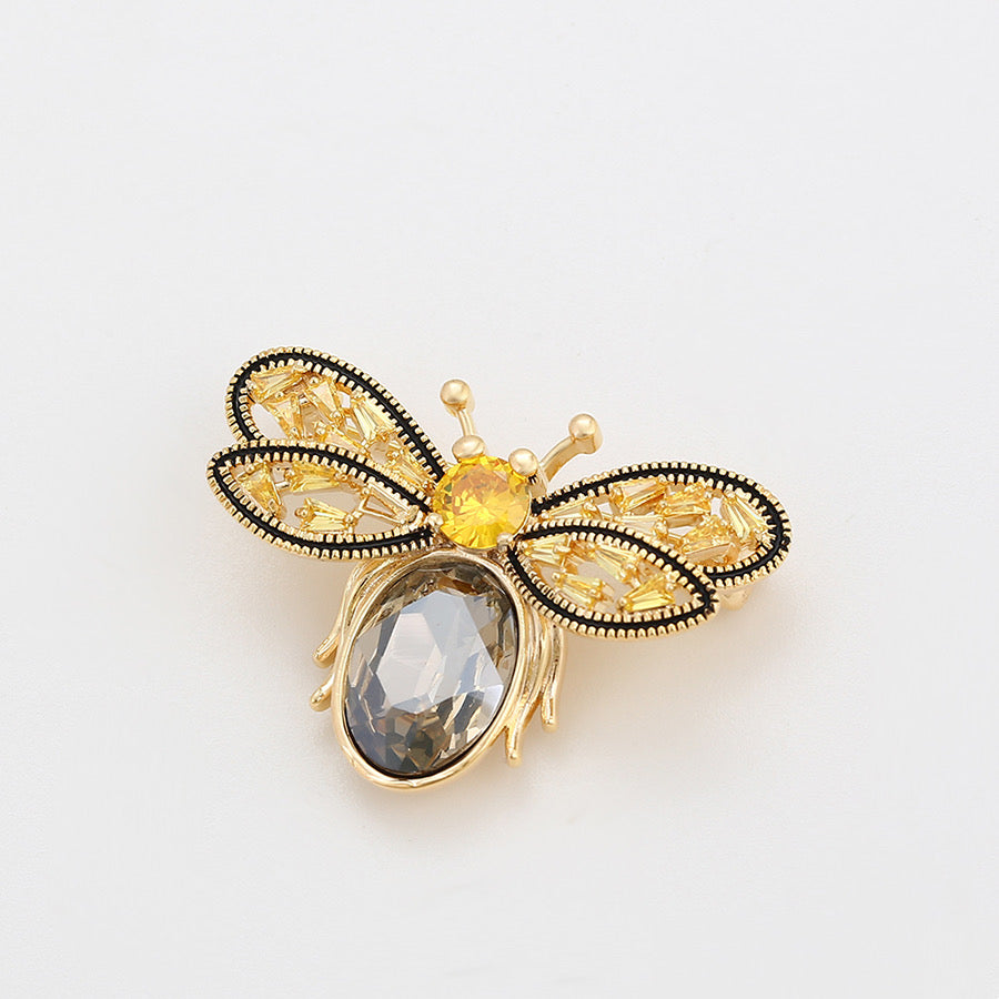 14K Gold Plated Luxe Crystal Bee Brooch