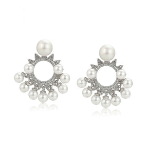 Elegant Pearl & Cz Diamond Cluster Earring
