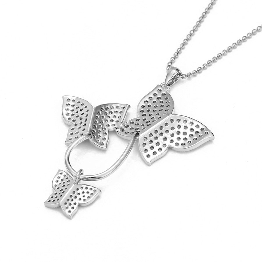 Cz Diamond Rhodium Plated Butterfly Necklace