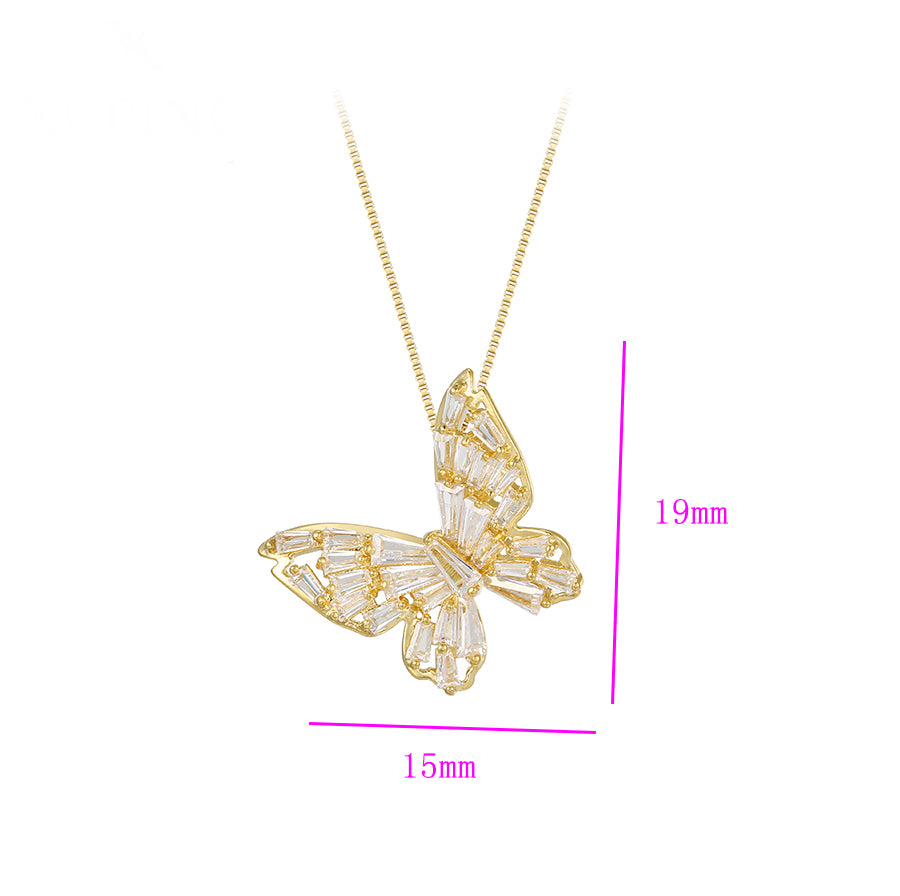 14K Gold Plated Cz Diamond Butterfly Necklace