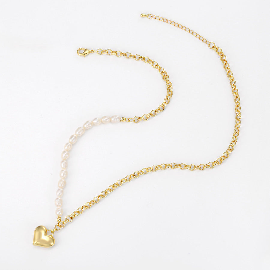 14K Gold Plated Heart Pearl Handmade Necklace