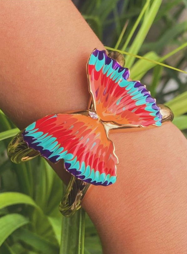 Italian Enamel Hand Painted Enamel Butterfly Bracelet