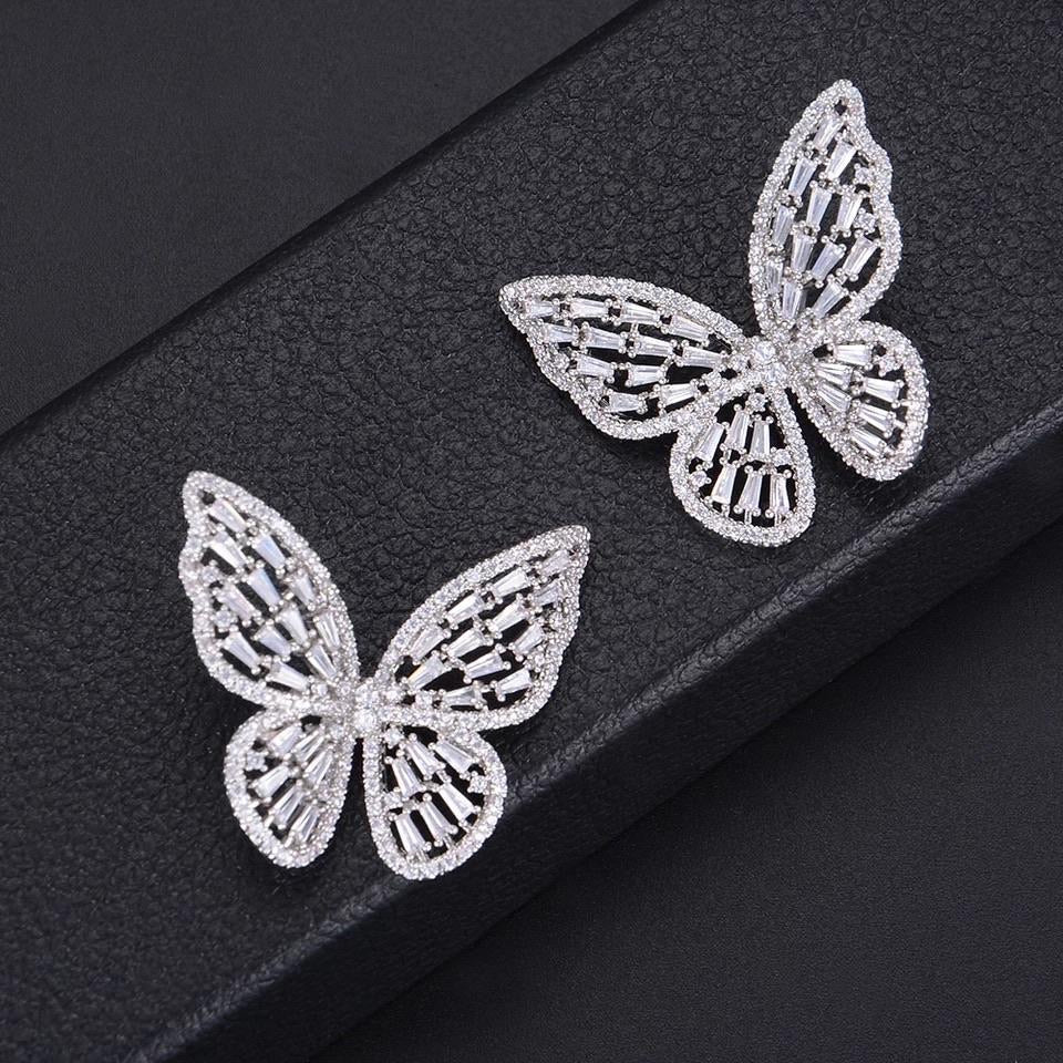 Rhodium Plated Butterfly Bloom Earring