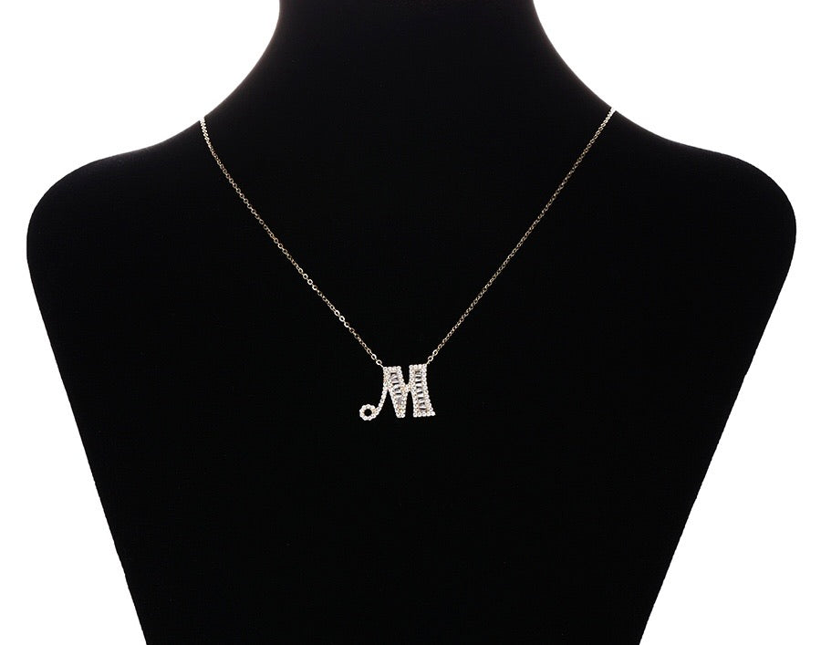 S925 Silver 14k Gold Plated Initial Letter M Necklace