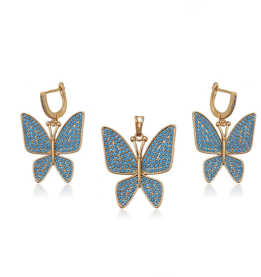 18K Gold Plated Turquoise Bead Butterfly Earring