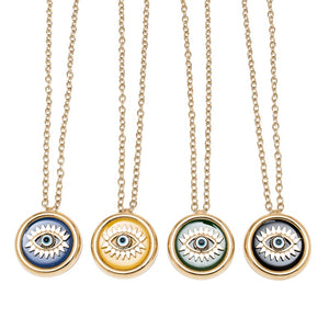Handmade Gold Plated Enamel Eye Chain Necklace