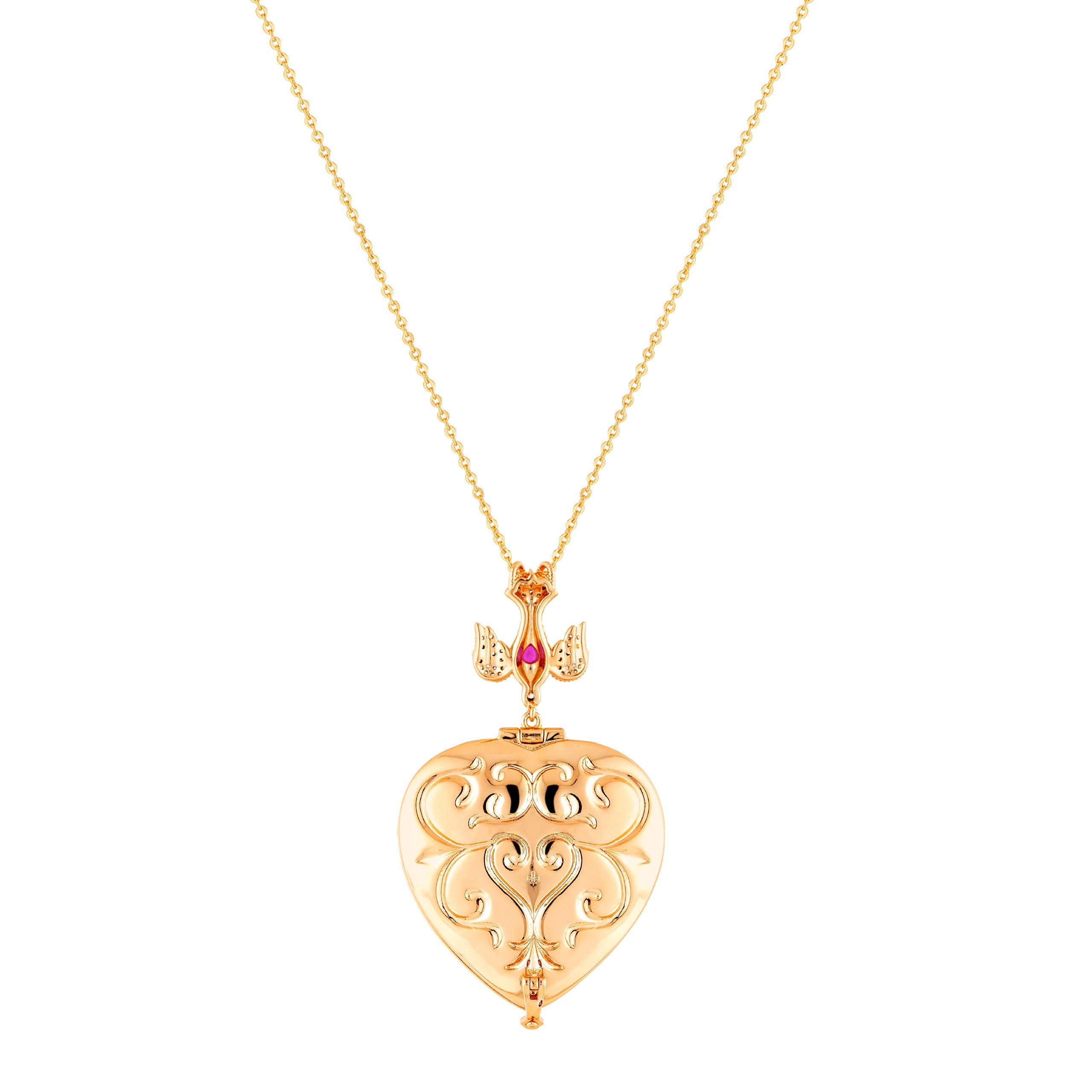 18k Gold Plated Ruby & Cz Diamond Handmade Locket Necklace