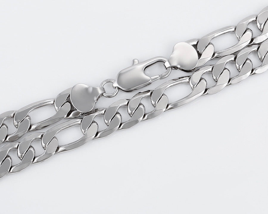 Rhodium Plated Figaro Thick Chain Necklace
