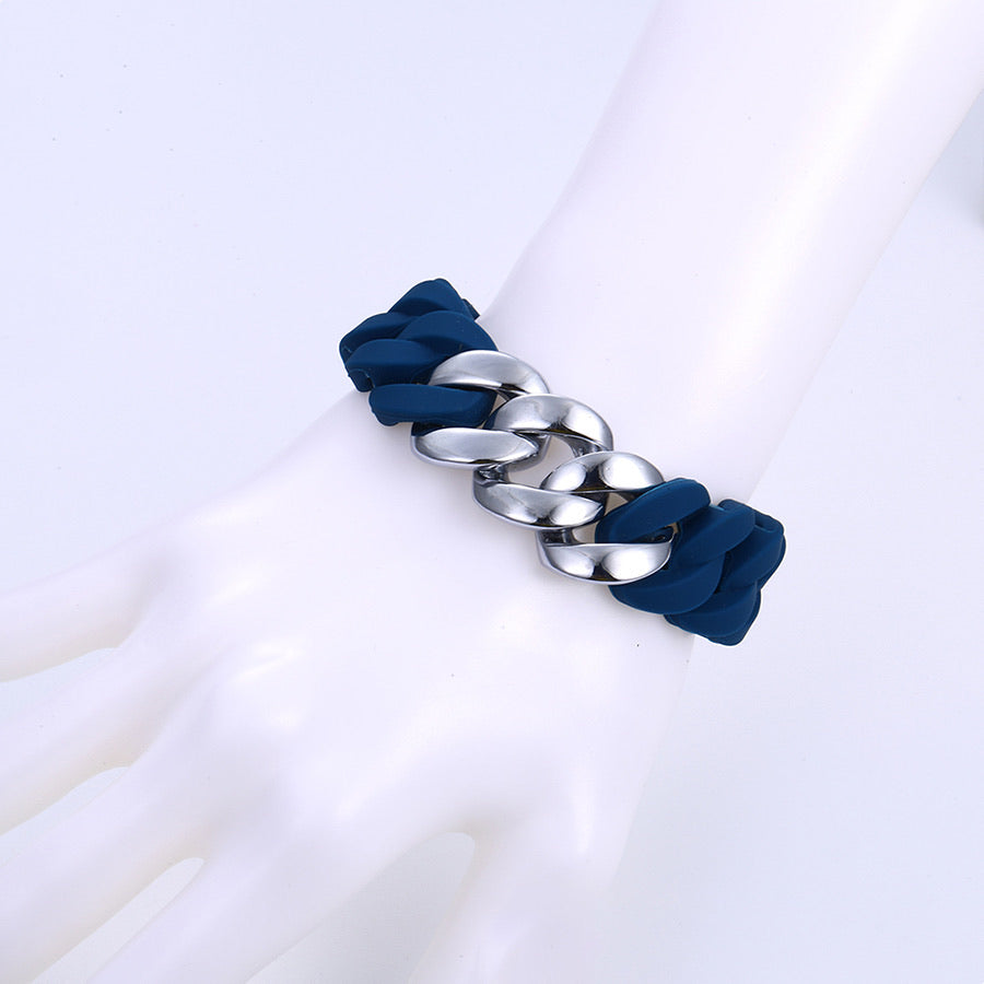 Fashion Rhodium Plated Chain, Silicone Elastic Bracelet
