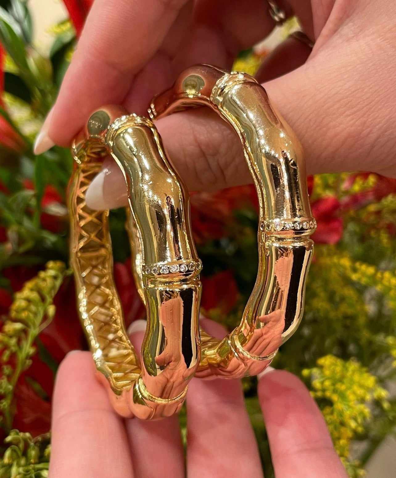 18k Gold Plated Cz Diamond Glossy Bamboo Bracelet