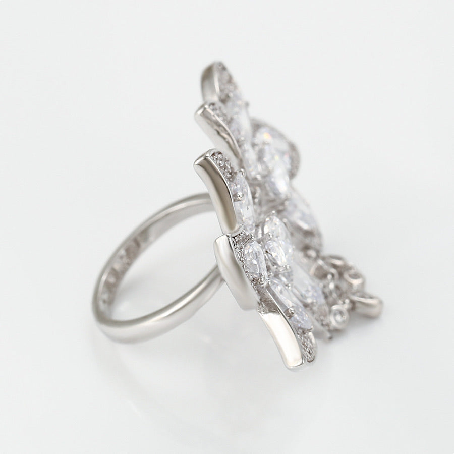 Elegant Cz Diamond Unique Flower Ring