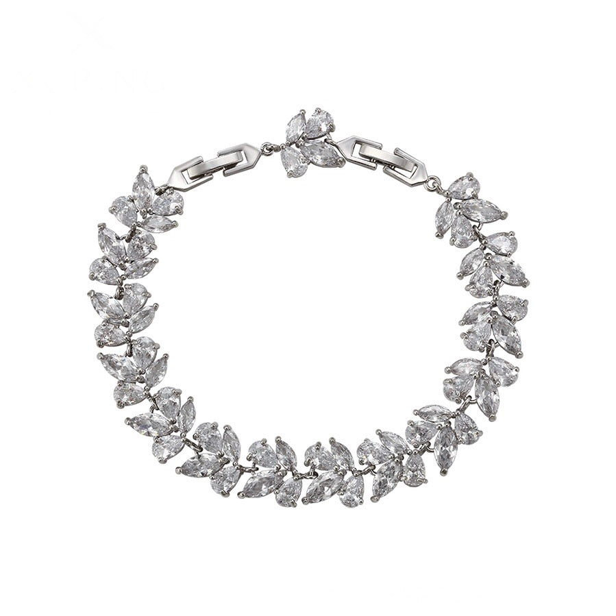 Rhodium Plated Cz Diamond Cluster Bracelet
