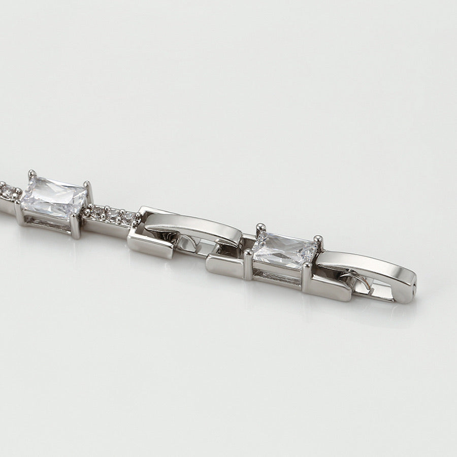 Elegant Rhodium Plated Cz Diamond Bracelet