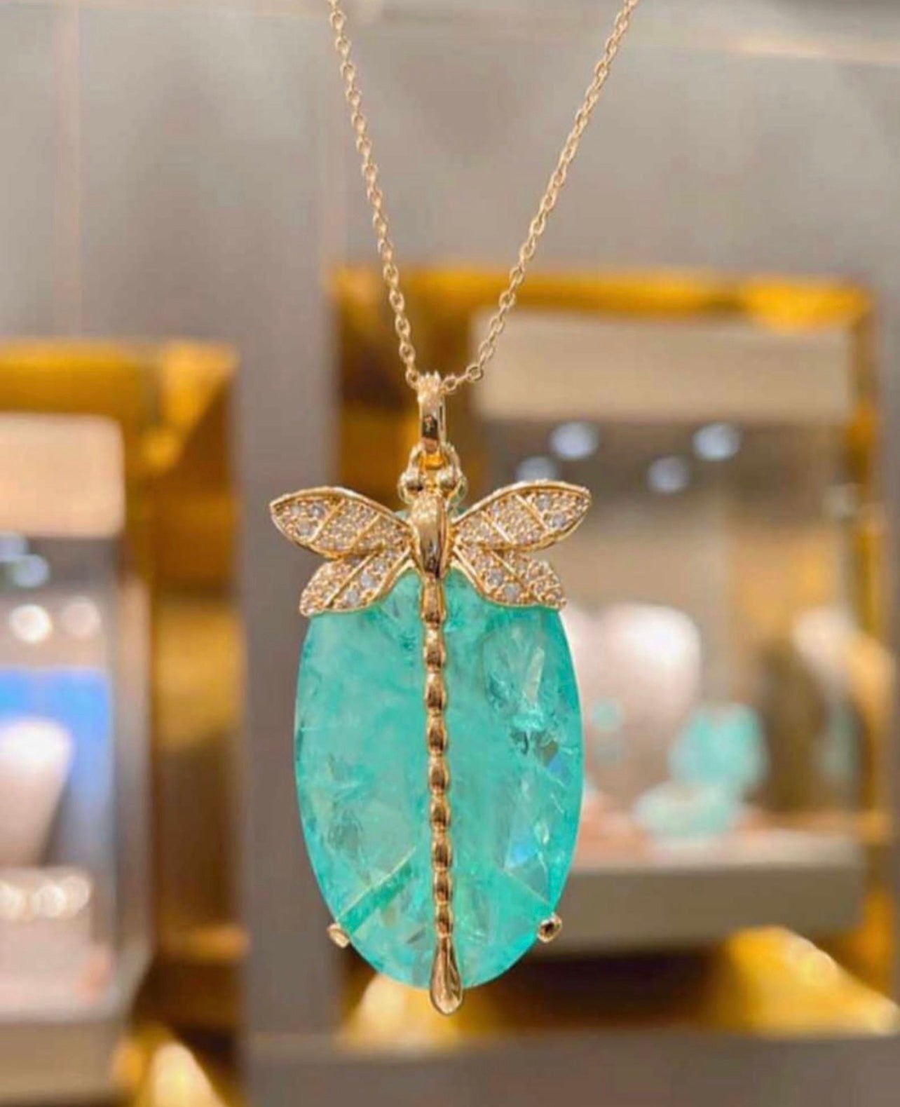 Paraiba Tourmaline 18K Gold Plated Dragonfly Necklace