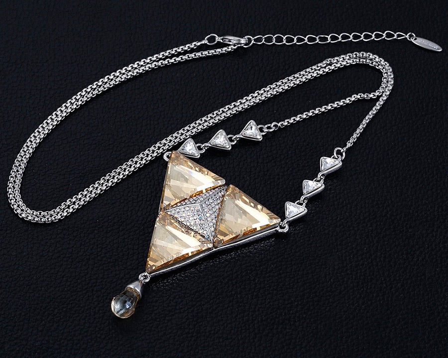 Rhodium plated  Crystal & CZ Diamond Luxury Necklace