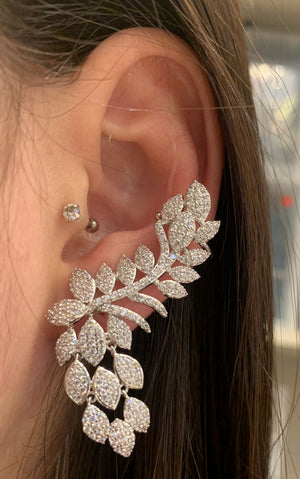 Elegant Cz Diamond Cluster Earring With Ear Cuff