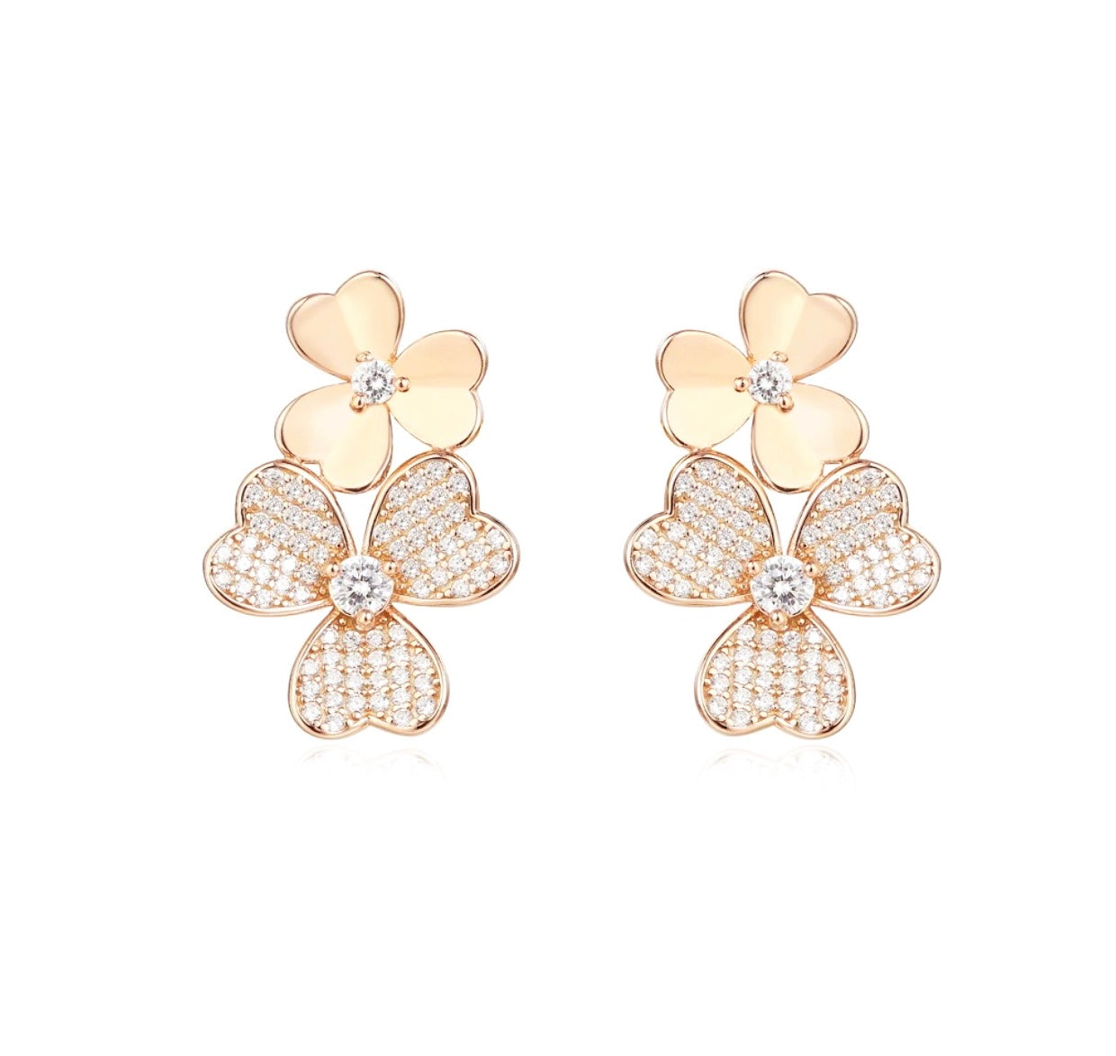 Sterling Silver 14k Gold Plated Cz Diamond Clover Earring