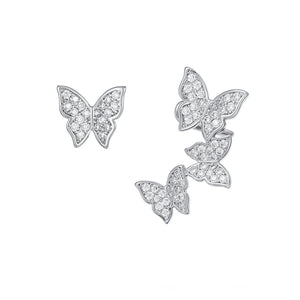 Rhodium Plated Cz Diamond Butterfly Earring