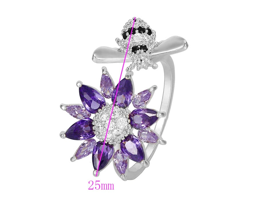 Fashion Crystal Spinning Flower & Bee Ring