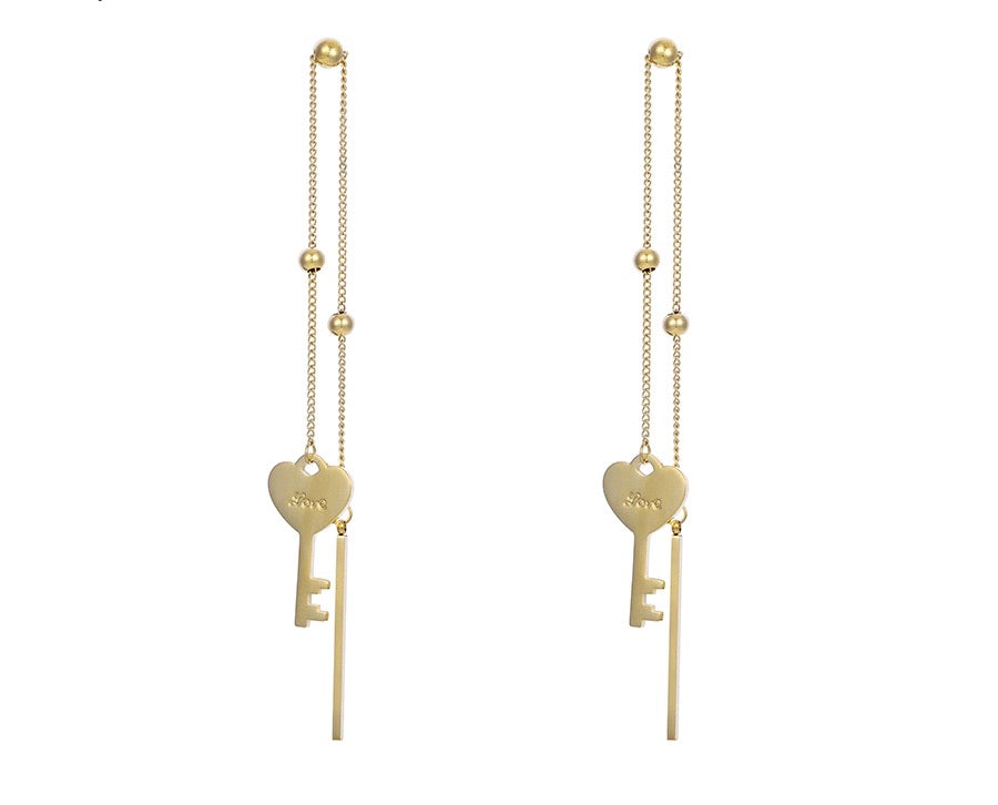 14k Gold Plated Key with Letter Love Earring