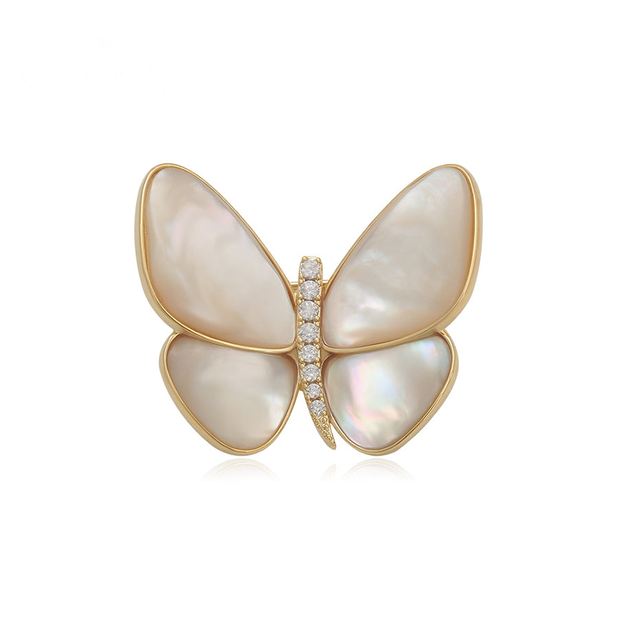 14K Gold Plated Mother Of Pearl Butterfly Brooch
