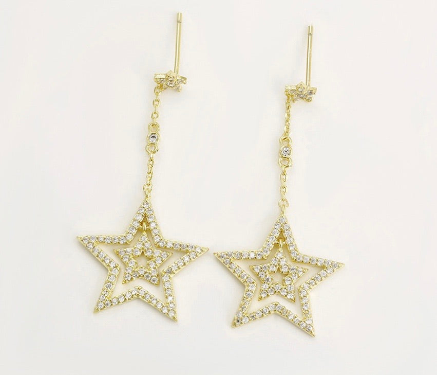 14k Gold Plated Zirconia Star Earring