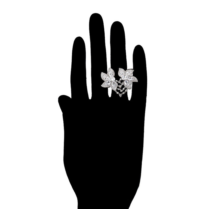 Elegant Cz Diamond Unique Flower Ring