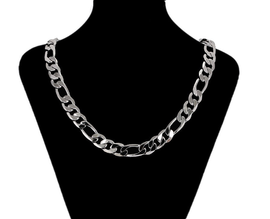 Rhodium Plated Figaro Thick Chain Necklace