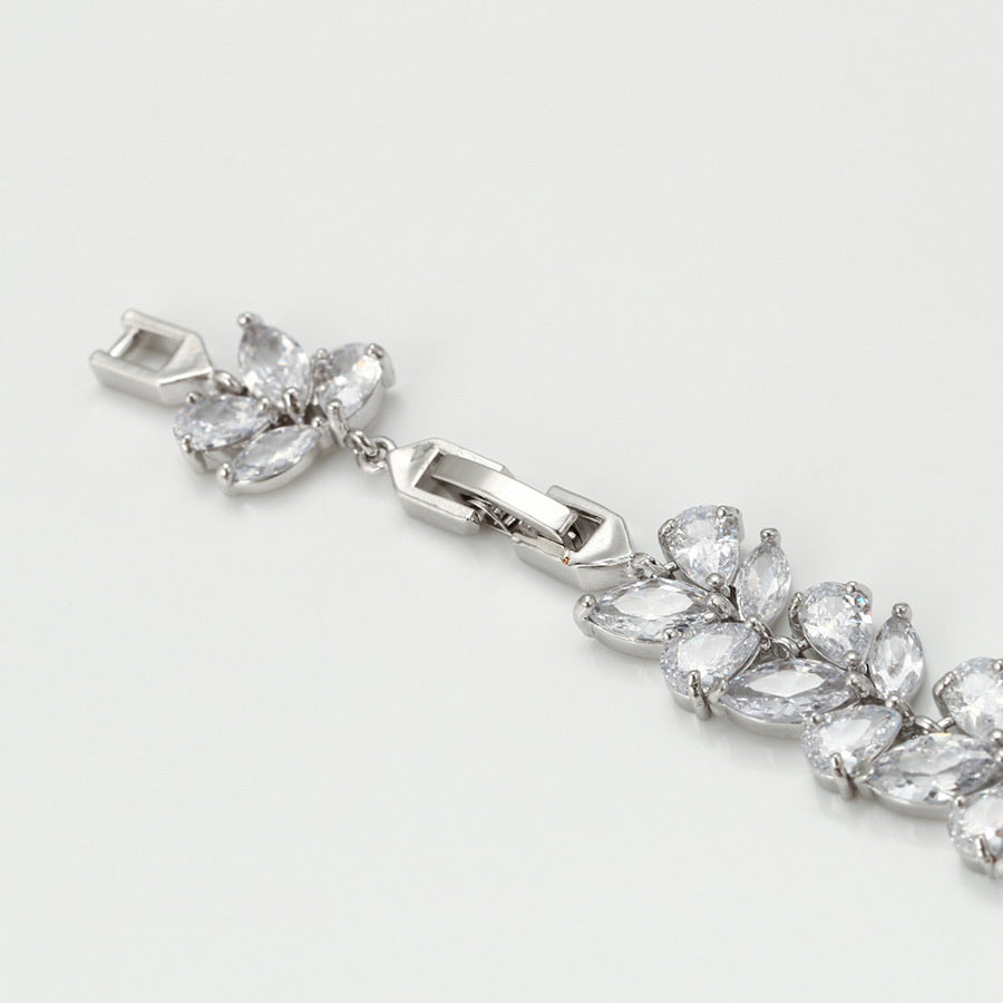Rhodium Plated Cz Diamond Cluster Bracelet
